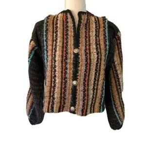 Nancy Lee Kaufman Cardigan Womens Handmade Wool Sweater Jacket Striped Buttons